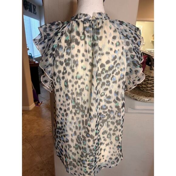 LOFT Women's Shimmer Leopard Flutter Sleeve Blouse XS 0-4 💸BOGO🎉 - Picture 3 of 9